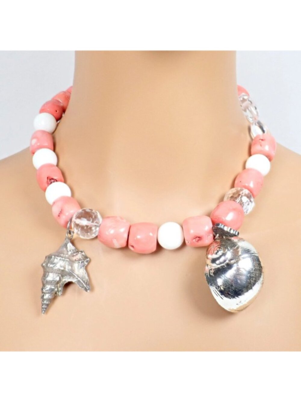 Rare! Vintage Mario Buccellati Free Time Silver Large Pink Coral Necklace 17.5" - Picture 3 of 11